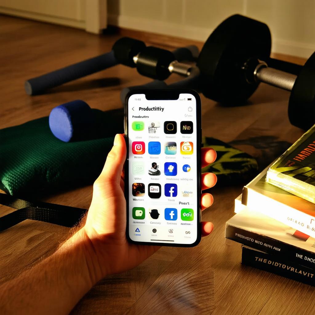 smartfon wyświetlający aplikację do śledzenia celów w przytulnej kawiarni z ciepłym oświetleniem