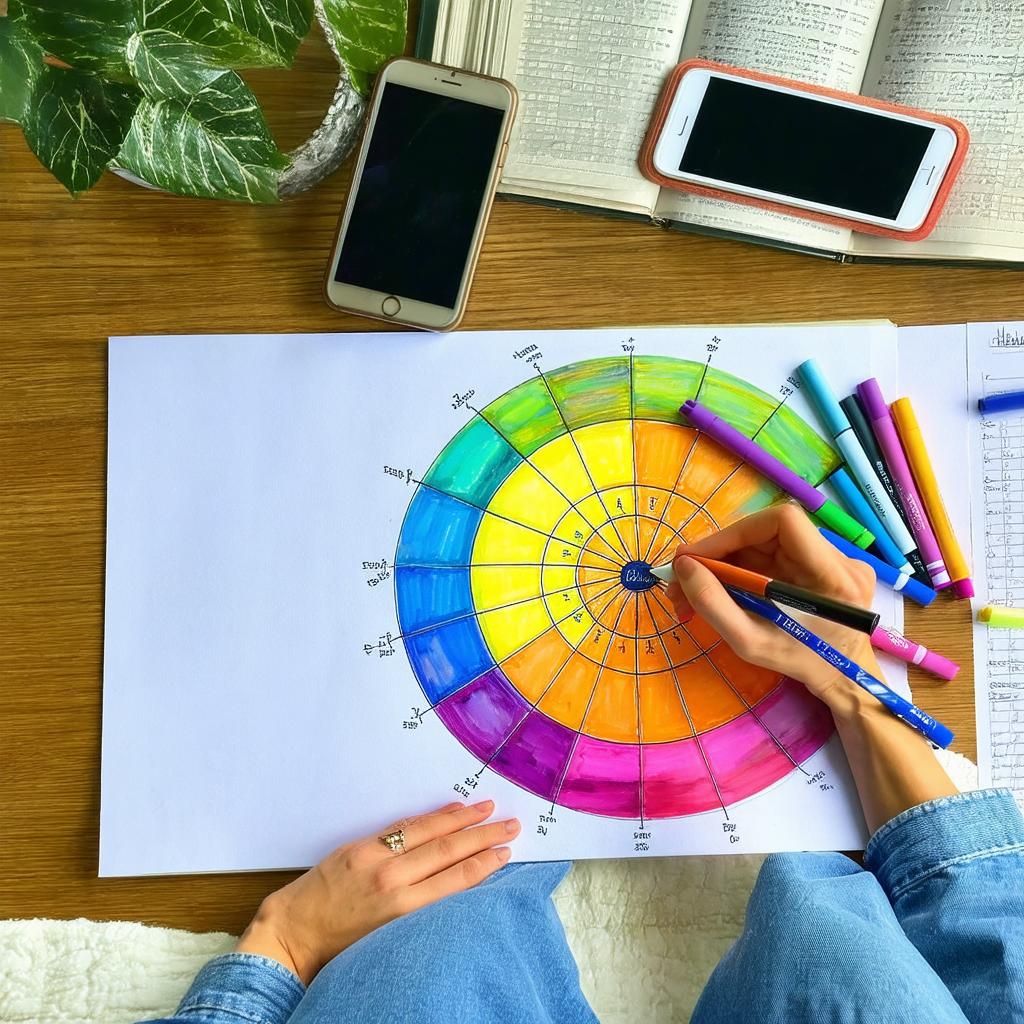 Osoba pisząca miesięczne cele w planerze w przytulnym pokoju z ciepłym oświetleniem.