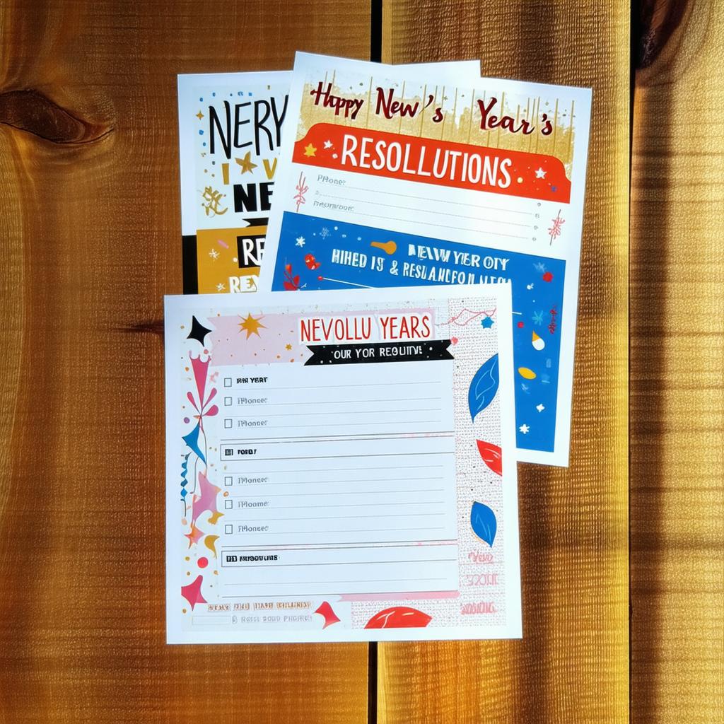 Kolorowy planner z noworocznymi postanowieniami na przytulnym stole z świecami i filiżanką kawy.