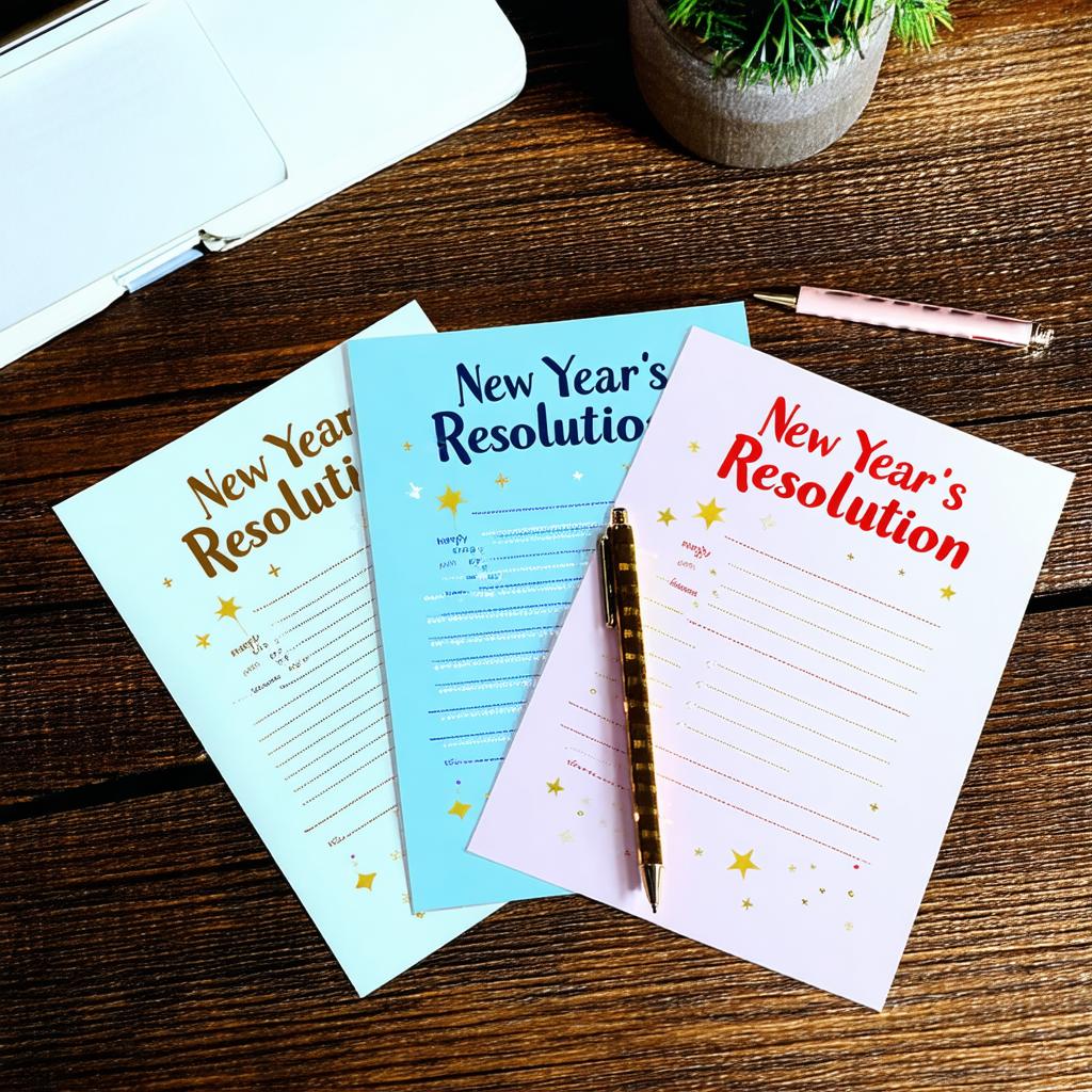 Notatnik z ręcznie napisanymi noworocznymi postanowieniami na przytulnym biurku.