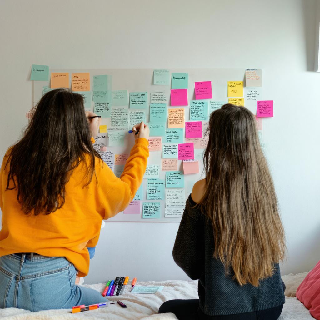 Osoba pisząca noworoczne postanowienia w notesie w przytulnym, słabo oświetlonym pokoju.